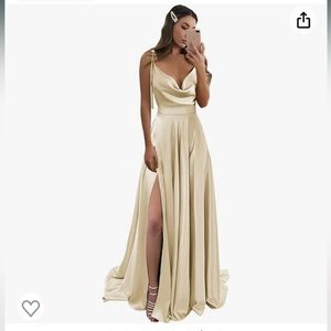 Champagne bridesmaid wedding dress lace up back